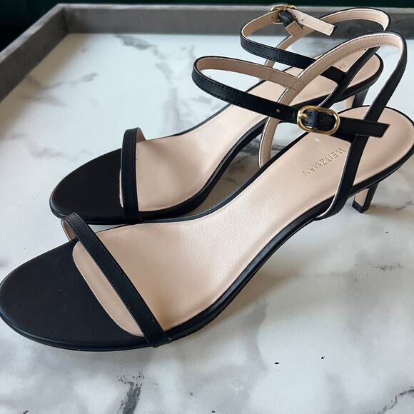 NEW Stuart Weitzman Dancer 60 Black Leather Sandals Size 10.5 - Picture 5 of 9